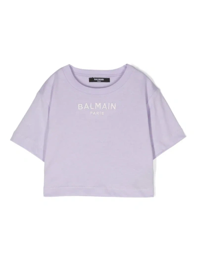 Balmain Logo-embroidered Cotton T-shirt In Violet