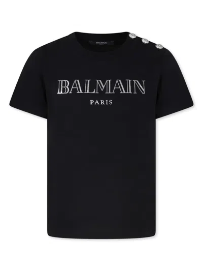 Balmain Kids' Logo-embroidered Organic Cotton T-shirt In Ag