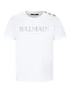 Balmain White T-shirt With Silver Buttons And Logo In Cream