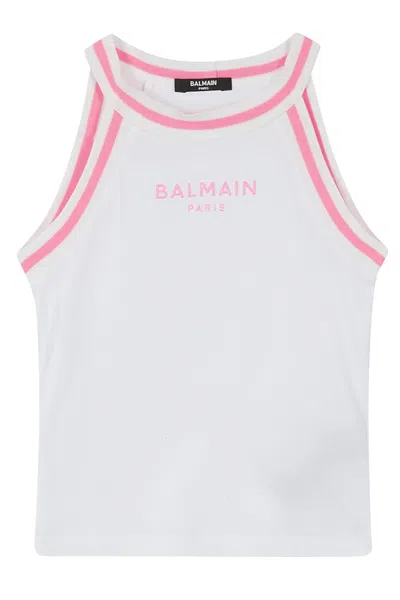 Balmain Kids' T Shirt In Fu White Fuchsia