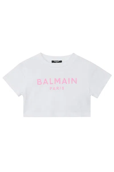 Balmain Kids' T Shirt In Fu White Fuchsia