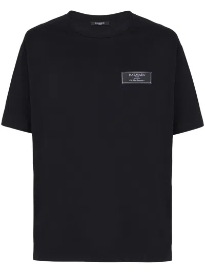 BALMAIN COTTON T-SHIRT WITH FRONT LOGO LABEL