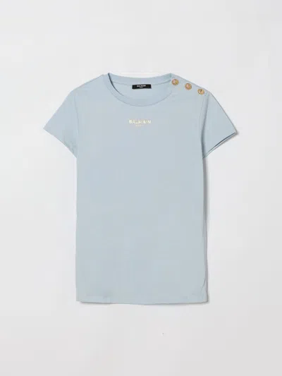 BALMAIN T-SHIRT BALMAIN KIDS COLOR GNAWED BLUE