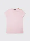 Balmain Logo Button T-shirt In Pink
