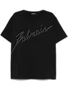Balmain Men Black T-shirt With Logo Lettering On The Front In Cotton Man In Black