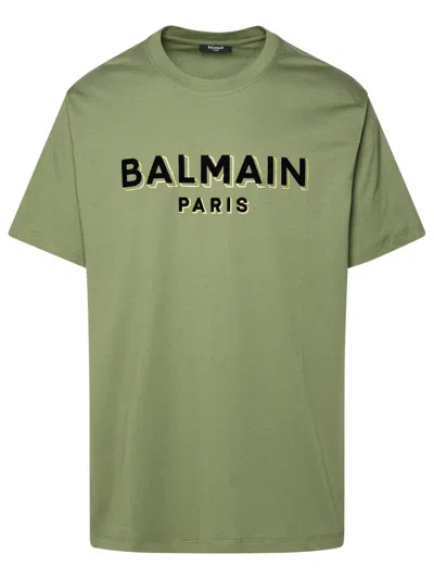 BALMAIN BALMAIN GREEN COTTON T-SHIRT