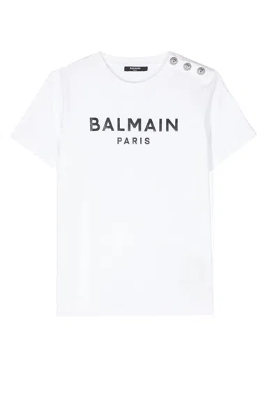 Balmain Kids' T Shirt In Ne White Black