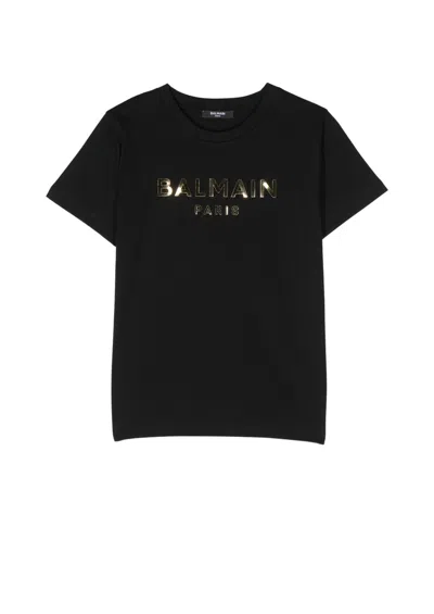 Balmain Kids' T Shirt In Or Black Gold
