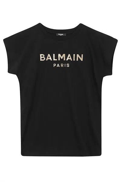 Balmain Kids' T Shirt In Or Black Gold