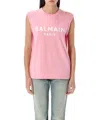 Balmain Logo Button Crew Neck Sleeveless Top In Pink
