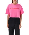 Balmain Women Logo Organic Cotton Cropped T-shirt In Pink