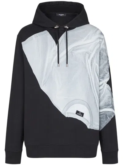 Balmain T-shirt Print Hoodie In Black