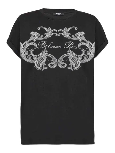 Balmain T-shirt Con Stampa In Black