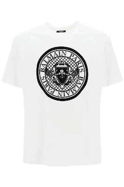 Pre-owned Balmain T-shirt Stamp Floccata Coch1eg000bb17 White Sz.s Gab