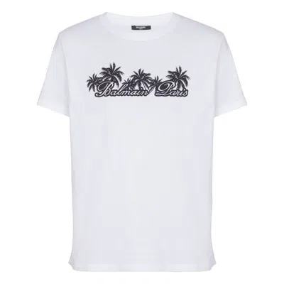 Balmain Palm-print Cotton T-shirt In White