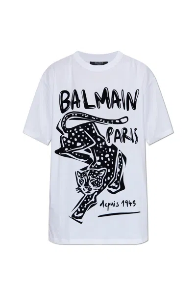 Balmain T-shirt With A Velvet-finish Print In White
