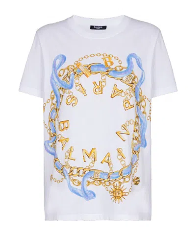 BALMAIN T-SHIRT WITH BALMAIN PARIS CHAIN PRINT