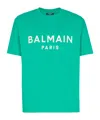 Balmain Green Crewneck T-shirt With Logo Lettering Print On The Front In Cotton Man