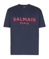 Balmain Blue Crewneck T-shirt With Logo Lettering Print On The Front In Blue