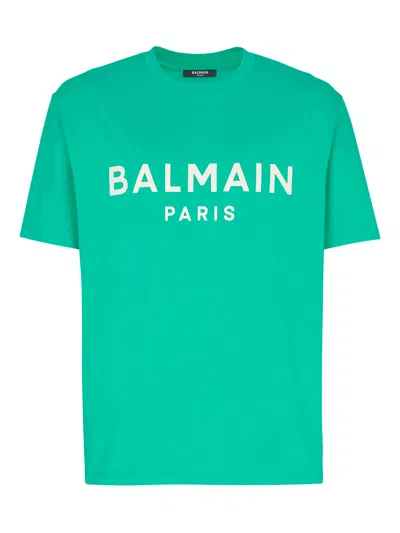 Balmain T-shirt With  Paris Print In Green