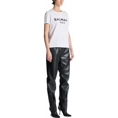 Balmain T-shirt With  Paris Print With Buttons
