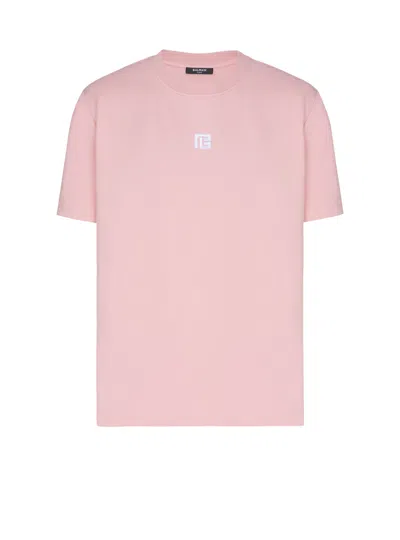 Balmain T-shirt With Embroidered Logo In Pink