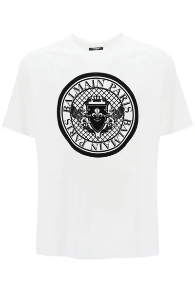 Balmain T-shirt With Flocked Coin Print In White