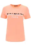 BALMAIN T-SHIRT WITH FLOCKED PRINT AND GOLD-TONE BUTTONS
