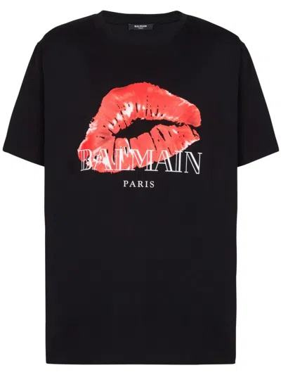 BALMAIN T-SHIRT WITH KISS PRINT