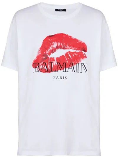 BALMAIN BALMAIN T-SHIRT WITH KISS PRINT