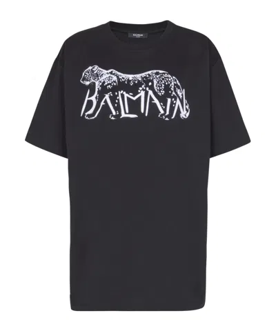 BALMAIN T-SHIRT WITH LEOPARD PRINT