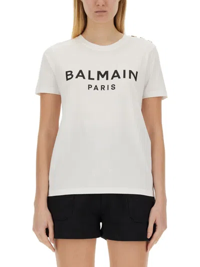 Balmain Flock Button Embellished Cotton T Shirt In Multi