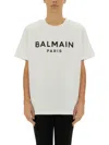 Balmain White Crewneck T-shirt With Contrasting Logo Lettering Print In Cotton In White