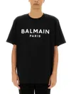 Balmain Black Crewneck T-shirt With Logo Lettering On The Front In Cotton Man In Black