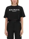 Balmain Logo Print Cropped Cotton Jersey T-shirt In Black