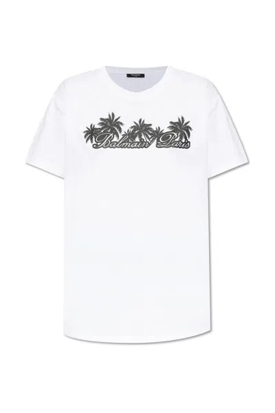 Balmain T-shirt With Logo In Blanc/noir