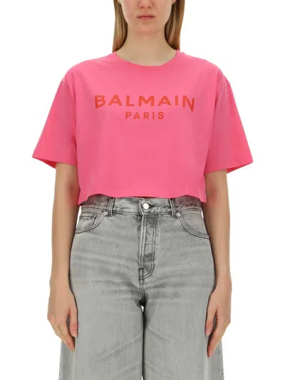 Balmain T-shirt With Logo In Pink
