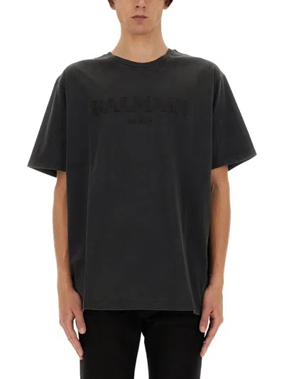 Balmain T-shirt With Logo In Gray