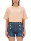 Balmain Orange Cotton Crop T-shirt In Pink