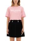 Balmain Women Logo Organic Cotton Cropped T-shirt In Pink