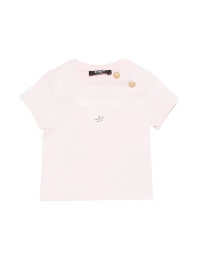 Balmain Kids'  T Shirt With Logo In Pink