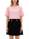 Balmain Women Logo Organic Cotton Cropped T-shirt In Pink