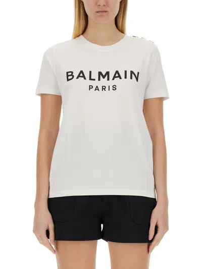 Balmain Regular Fit T-shirt With Bold Logo In White