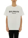 Balmain White Crewneck T-shirt With Contrasting Logo Lettering Print In Cotton In White