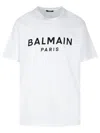 Balmain White Crewneck T-shirt With Contrasting Logo Lettering Print In Cotton In White