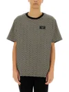 Balmain Grey T-shirt With Logo Applied On The Chest And All-over Labyrinth Motif In Cotton Man In Multicolour