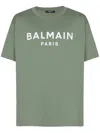 Balmain Green Crewneck T-shirt With Logo Lettering On The Front