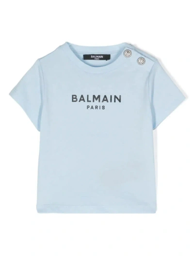Balmain Kids' T-shirt With Print In Light Blue