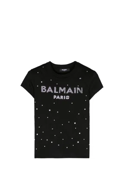 Balmain Kids' T-shirt With Rhinestone In Back