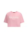 Balmain Women Logo Organic Cotton Cropped T-shirt In Pink